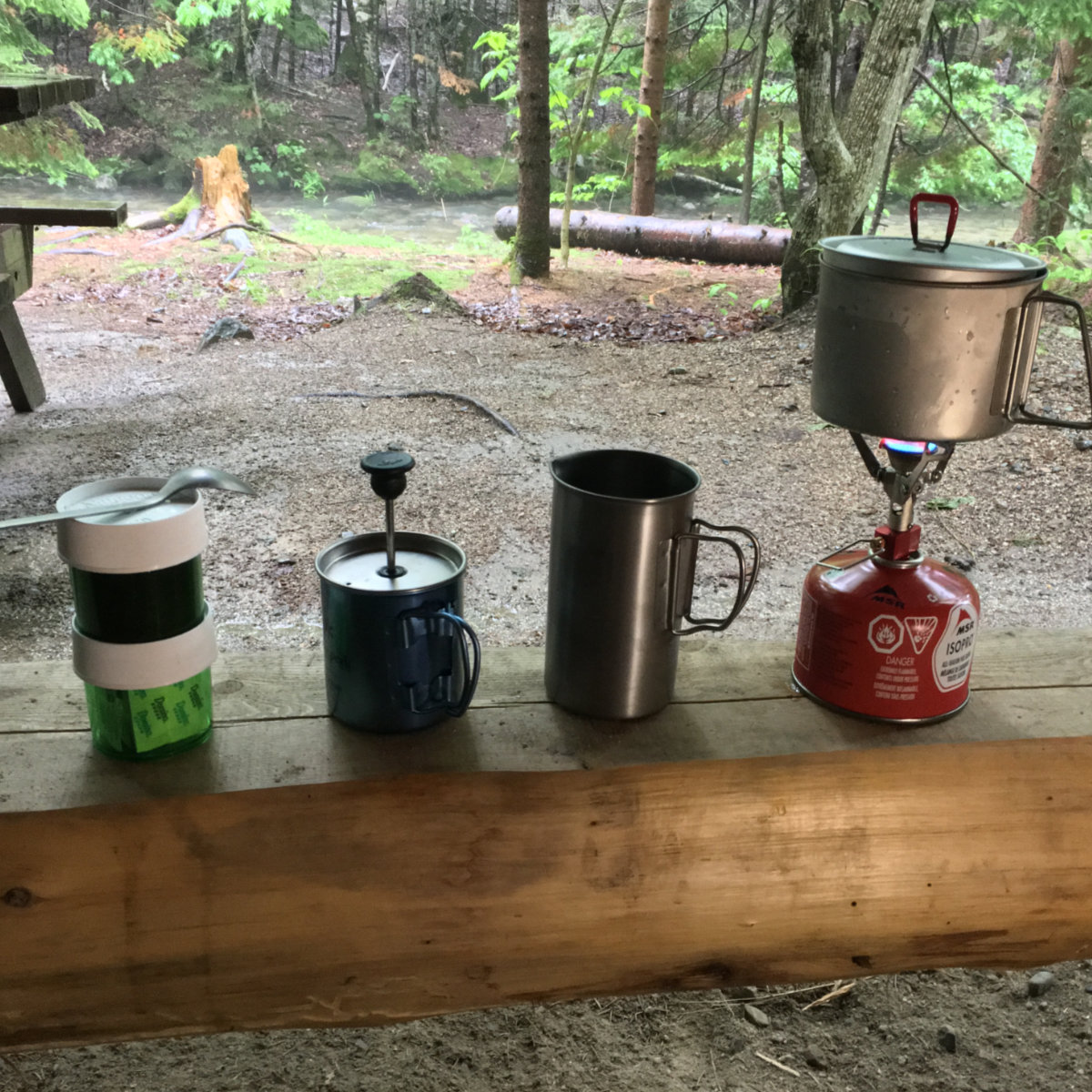 Breakfast at our shelter at Katahdin Stream Campground.