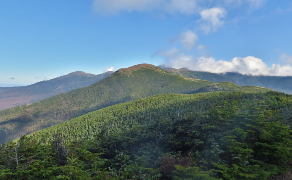 Mt Jefferson and Mt Eisenhower, with Mt Washington shrouded in clouds. 