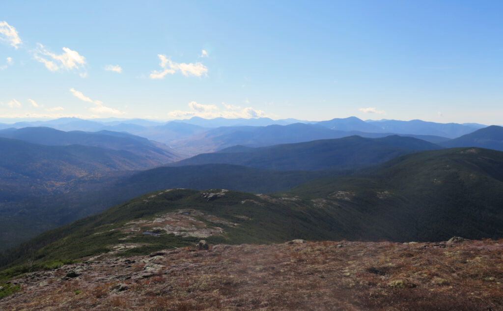 View of the Dry River Wilderness, with Mt Carrigain and the Osceola mountains in the distance. 