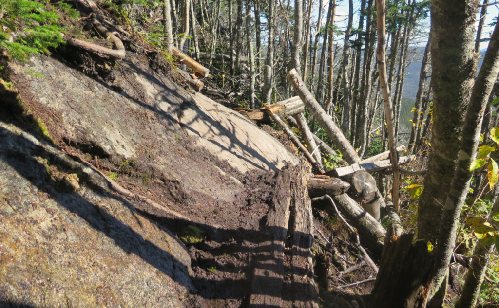 Rotten bog bridge on the Webster Cliff Trail, just above the AMC's Mitzpah Spring hut. 