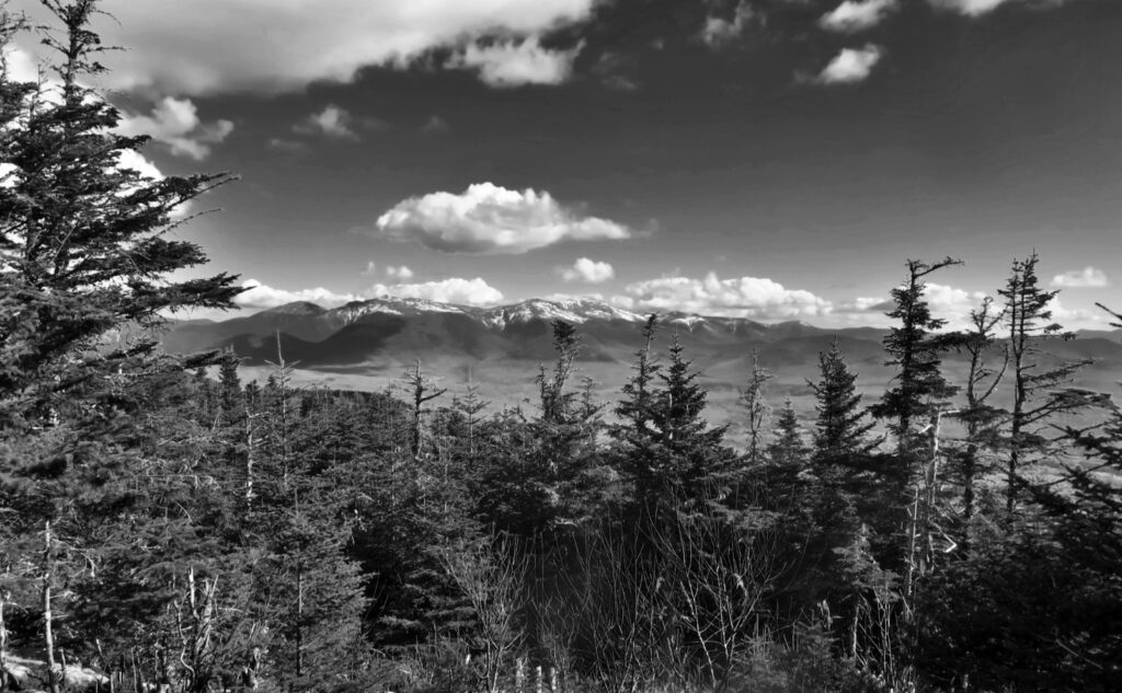 View of the Presidential Range from near the summit of Mt Starr-King, Jefferson, New Hampshire. 