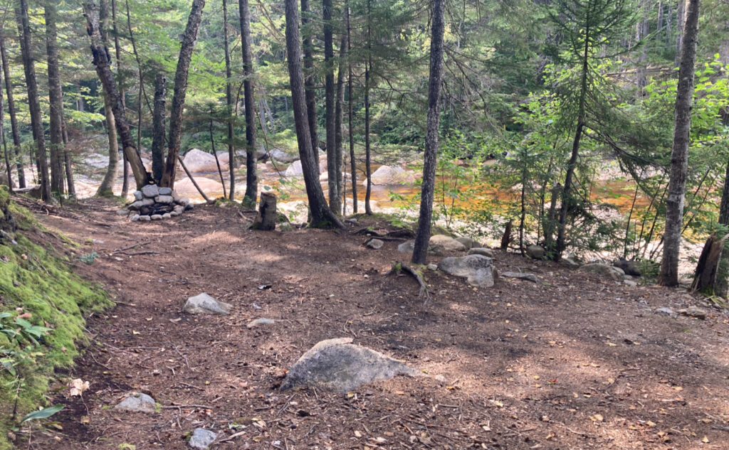 Stealth campsite at Stillwater Junction. Pemigewasset Wilderness, east side, White Mountains, New Hampshire. 